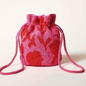 Kate Spade x Target Hand Beaded Rose Print Drawstring Bucket Bag in Pink and Red